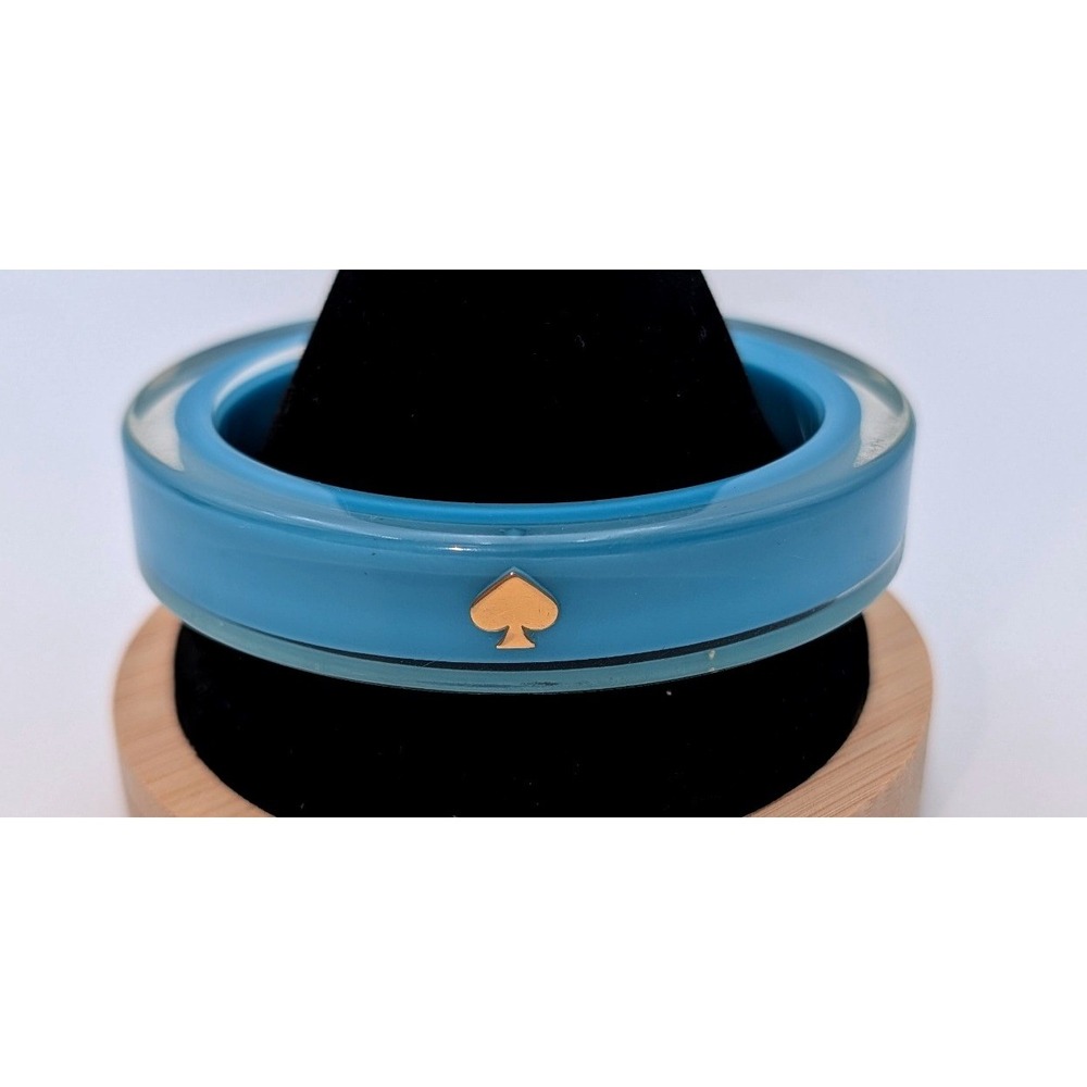 Kate Spade Blue Enamel Clear Resin Bangle Bracelet Gold Spade Logo‎ Womens
